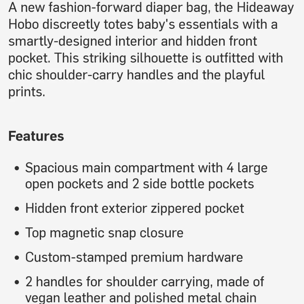 Petunia Pickle Bottom Hobo Hideaway Black &‎ Cream Patterned Diaper Bag Purse